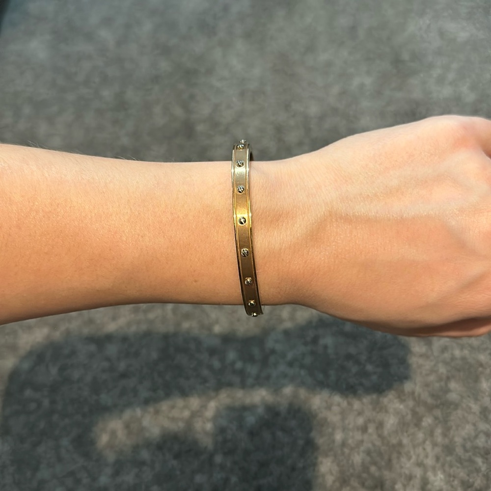 Womens Henri Bendel NewYork Bangle Bracelet Mixed Metal Rose Gold w Silver Studs